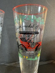 Horseless Carriage ‘Buick Model C’ Pilsner Glass by Libbey Glass 8.5”t Pair