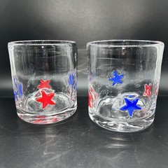 Set Of 2 Americana Icon Stars Rocks Cocktail Glasses Red Blue Barware