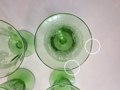 x4 Vtg Fostoria Vesper Green H2F Fruit / Oyster Glowing Glass 3 Chipped Free Shp
