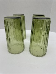 4 Vintage Anchor Hocking Tahiti Bamboo Avocado Green Drinking Glasses 6” Tall