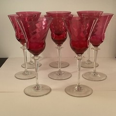 8 Handblown rose pink cranberry Glasses optic swirl 8” water wine goblets
