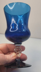 Art Glass Wine Glass Teal Cobalt Blue with Clear Stem 10oz 5.75»