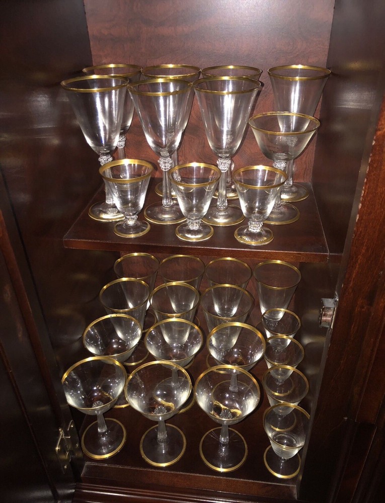 Vintage Gold Rim Water Ice Tea Goblets, Dessert/Sherbert & Cordial Glasses