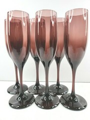 6 Libbey Premiere Brandywine Amethyst Fluted Champagne Glasses Set 8.75″ Elegant