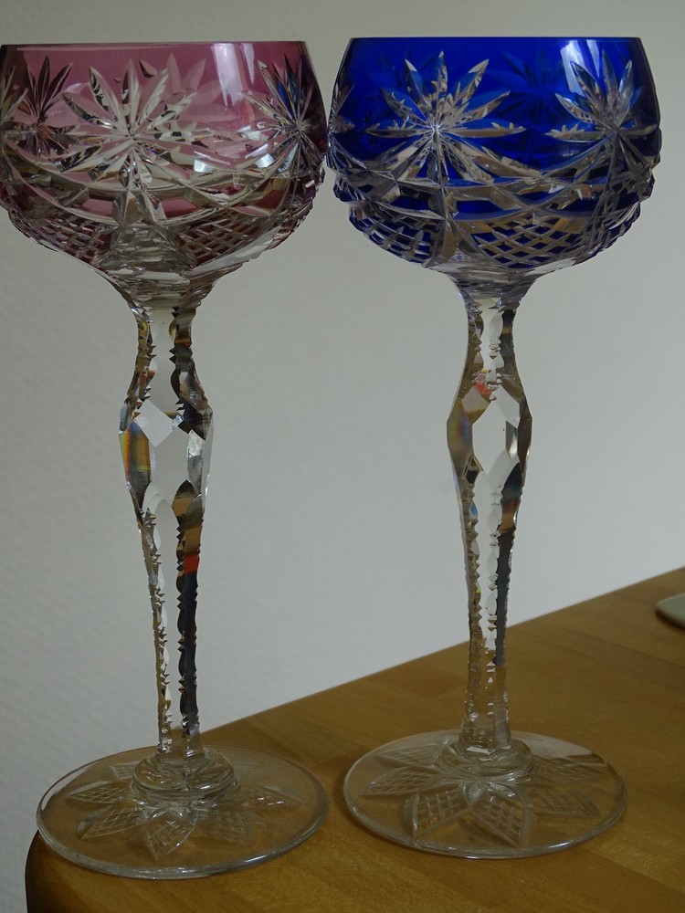 TWO VINTAGE ROEMER WINE GLASS CRYSTAL FRANCE SAINT LOUIS PATTERN FANCY