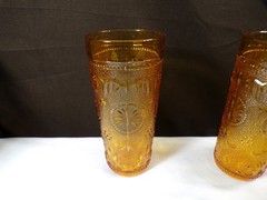 Set of 5 Indiana Tiara Amber Glass Sandwich Tumblers 6 3/8″ Tall