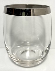 MCM Dorothy Thorpe SILVER Platinum Rim ROLY POLY stemless wineGlass ROCK,TUMBLER