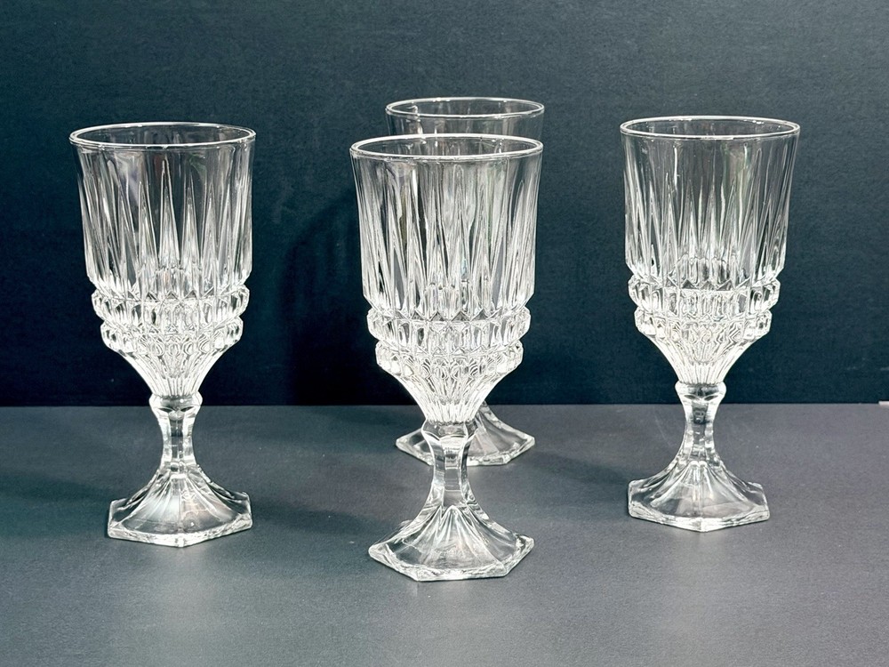 Fostoria Heritage Clear Crystal Set 4 (7-1/8) Footed Ice Tea Glasses 14oz EC