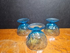 Vtg Lot 3 MCM Anchor Hocking Milano Blue Sherbet Fruit Dessert Crinkle Glasses