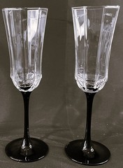 Set of 2 Luminarc France Octime Black Stem Champagne Flutes Glass~Vintage~8.75″