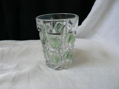 Bulls’s Eye and Daisies Tumbler U.S. Glass #15117 Clear EAPG 1909 green stain