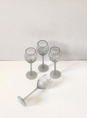 Set of 4 Frosted Gray Cordial Glasses with Black Accent Band Holds 6oz