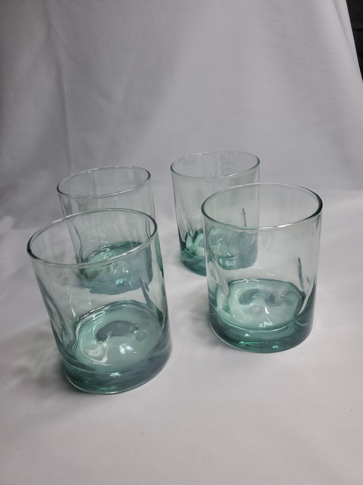 Sea Green Ombre Lowball Glasses Handblown Set Of 4 Unmarked 4″ High Rare