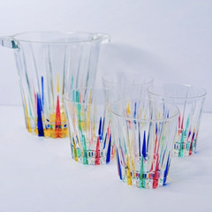 MidCentury Italian Multicolor Starburst Crystal Bar Set Ice Bucket & Tumblers