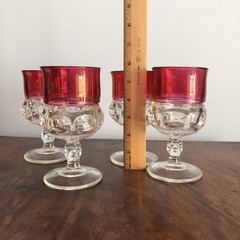 Tiffin Glasses Kings Crown Thumbprint Cranberry Footed 5.75” 6 Oz Goblets Set 4