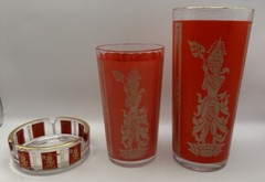 Vintage MCM CULVER RED GOLD Thai Goddess Ashtray. 6.25 “ Glass, 5” Glass READ