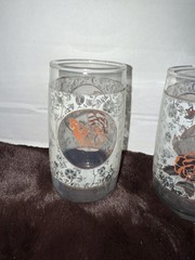 3 Anchor Hocking Vtg Drinking Glasses Butterflies Roses Frosted