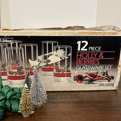 🎄 Vintage Set of 12 Libbey Holly & Berries Christmas 16 oz Coolers ~ EC