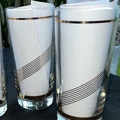 Set 4 Vtg Glasses Culver Tall Highball Tumbler Gold Rings Swirl MCM 60s XL 16 Oz