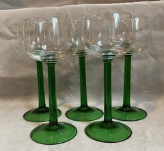 Vintage Luminarc Green Stem Wine Glasses Set of 5 French Mid Century Goblets
