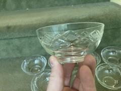 Set 8 Val St. Lambert Imperial Signed Cut Crystal Star Dessert Bowls Cups Vintge