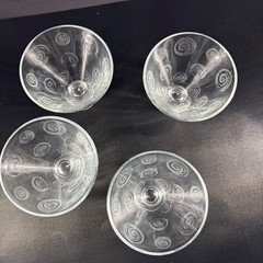 Set Of 4 Etched Glass Dessert Cups With Swirl Pattern – Vintage Style Clear Glas