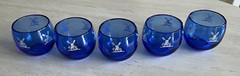 5 Hazel Atlas WINDMILLS Cobalt Blue 5-Ounce 2 1/2” Roly Poly Glasses Tumblers