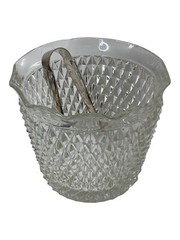 International Silver Co Clear Diamond Cut Ice Bucket w/ SILVER Tongs Cookie Jar