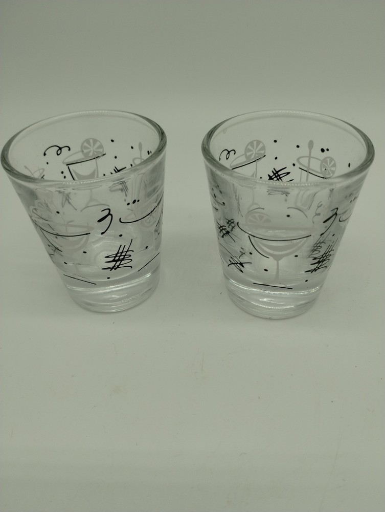 Set Of 2 MCM Retro Funky Vintage Atomic Shot Glasses Bar ware Libbey