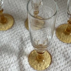 Vintage Clear Glass Amber Stem Cordial/Sherry Flutes Set Of 5