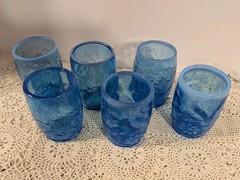 FENTON Vintage Cobalt Blue Daisy And Fern Opalescent Juice Glasses Set Of 6