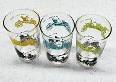 Vintage Federal Glass Set of 3 MCM Old Cars Ford Packard Cadillac Tumblers