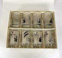 Vtg Libbey Silver Leaf Glasses Tumblers Frosted Retro MCM Set Of 8 NOS Box