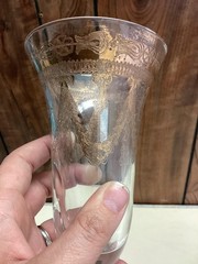 Vintage Unmarked Gold Swag Pilsner Glasses Set Of 2 Clear NeoClassical Barware