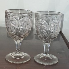 Buckle Pattern Clear Sandwich Glass Goblet 6×2-1/2”