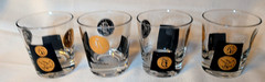 Set of 4 MCM Cera 22k Gold Antique Coin On-The-Rocks Glasses 7oz by Bob Wallack