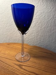 Murano Art Glass Hand Blown Clear Ribbed Stem Tall Fine Wine Glass