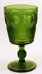 Bartlett Collins Green St Genevieve Pressed Glass Goblet  Cane and Bullseye  MCM