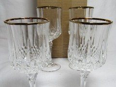 4 Cristal D’Arques Gold Rimmed 24% Crystal Wine Goblets 6.5″ Tall Made in France