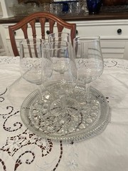 Vintage Crystal Grappa Wine Glasses Set Of 4 Hand Blown Stems 7 In.