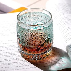 Hand cut Crystal To clear Green Whiskey Glasses 240ml/9oz-Luxury mens gift