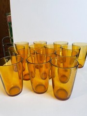 Fourteen (14) Vereco France Amber 8 oz/4-3/4 in Vintage Glasses, Logo on bottom