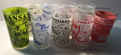 Vintage Retro FEDERAL & HAZEL ATLAS Souvenir Frosted State Glasses Set of 9