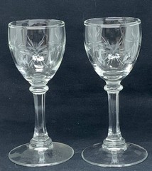 2~ Elegant Hand Blown Crystal Wine glasses~ 6 Point Cut Star ~5 3/8” 3 oz.