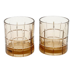 Vtg MCM SET OF 2 Anchor Hocking Brown Tartan Smoke Amber Old Fashioned Glasses
