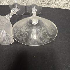 Vintage Etched Champagne Crystal Glasses Pair Clear Floral Rococo Stem Decor