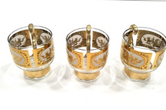 Set of 6 Vtg MCM Russian Martini Cocktail Handled Glasses 22Kt Gold Plating
