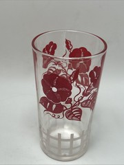Vintage Red Morning Glory Floral Flowers Juice Glasses Cottage Core MCM Set Of 4