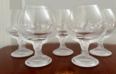Vtg Set 5 CRISTAL de SEVRES Napoleon Frosted Eagle Large Brandy Snifters Glasses