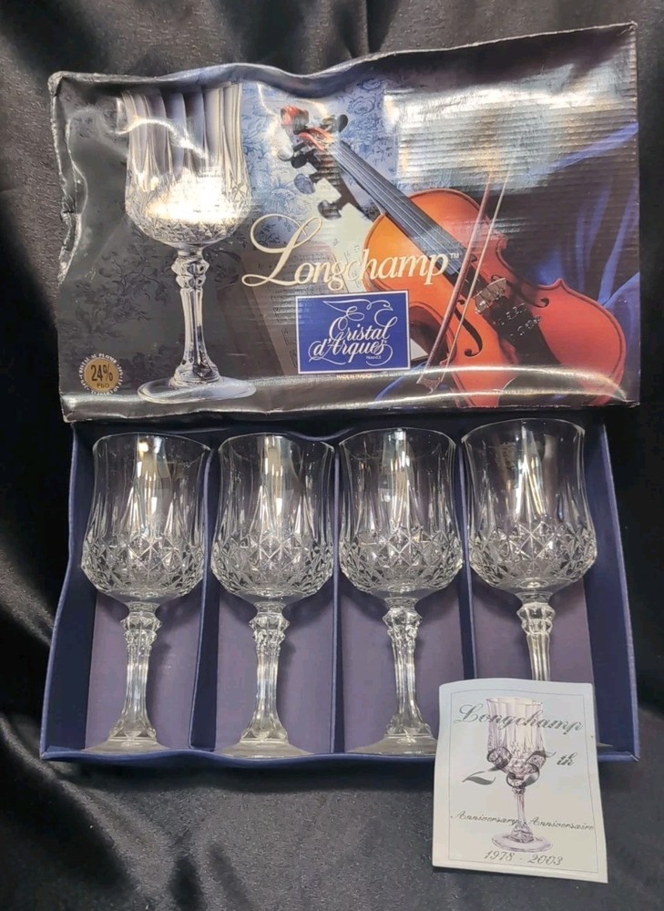 CRISTAL D’ARQUES LONGCHAMP 24% LEAD CRYSTAL Set of 4 Stemware GLASSES 5 3/4 oz